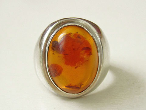 シルバー天然石指輪 アンバー琥珀商品写真